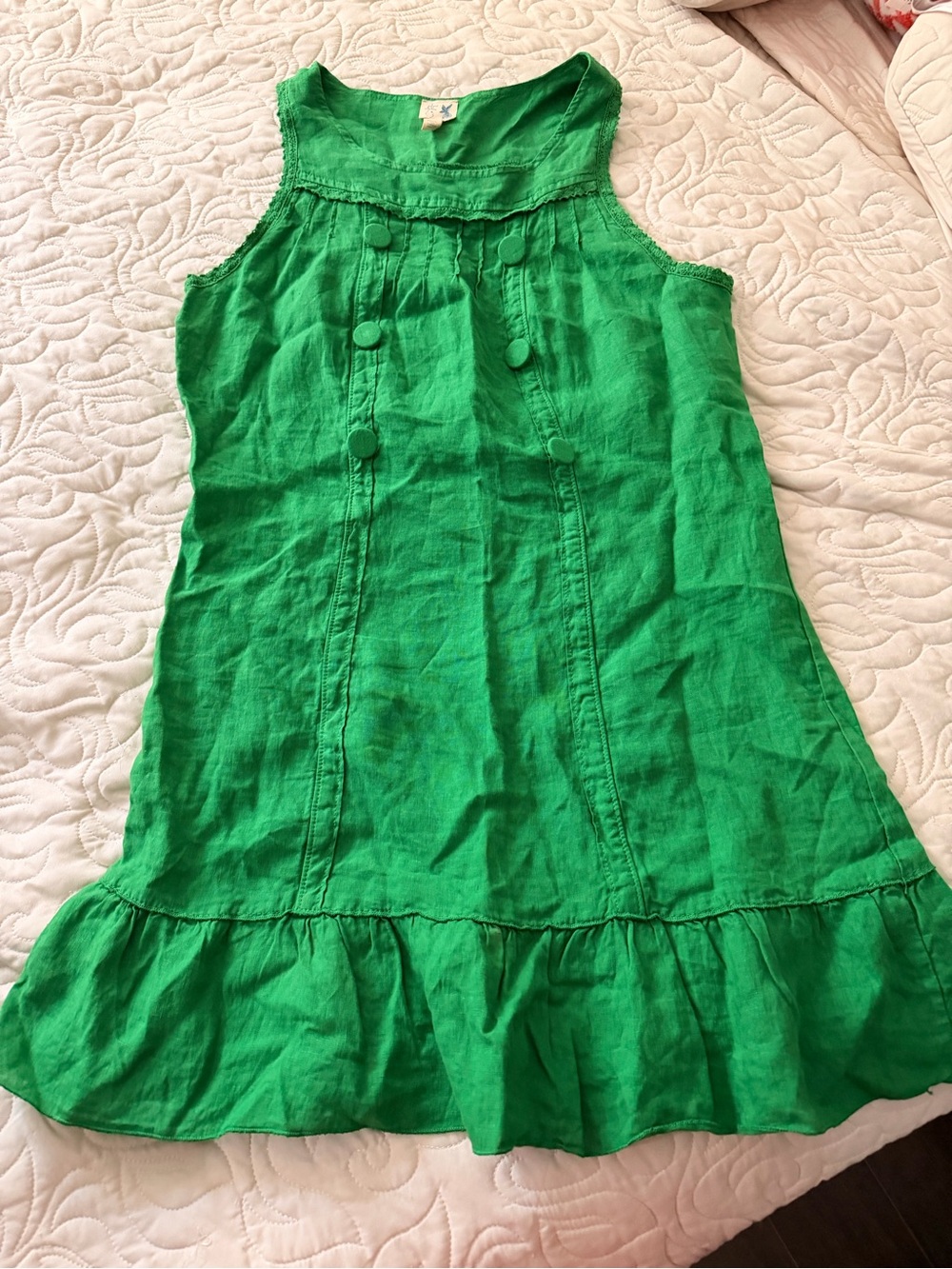 edmé & esyllte Anthropologie 100% linen Green Sleeveless Ruffle Hem Dress XS